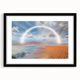 Abstract art print depicting a textured, colorful African scenery in vibrant hues on a large framed canvas.