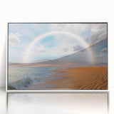 Large art print of an African landscape in Namibia, featuring muted earth tones on a framed acrylic.