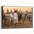 Black and white landscape art painting of an Indian scenery on framed canvas, ideal for bedroom wall decor.