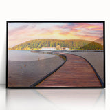 Large abstract wall art of a European scenery in Albania, depicted in muted colors on a framed acrylic.