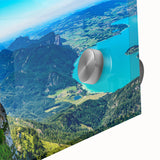 Large abstract wall art depicting a European Austrian scenery in muted earth tones on acrylic glass.