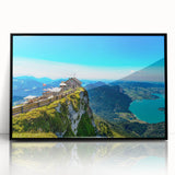 Large abstract wall art depicting a European landscape in muted earth tones on a framed acrylic panel.