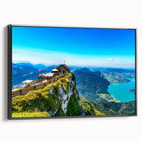 Black and white framed canvas depicting a vintage Austrian landscape, ideal for bedroom wall art.