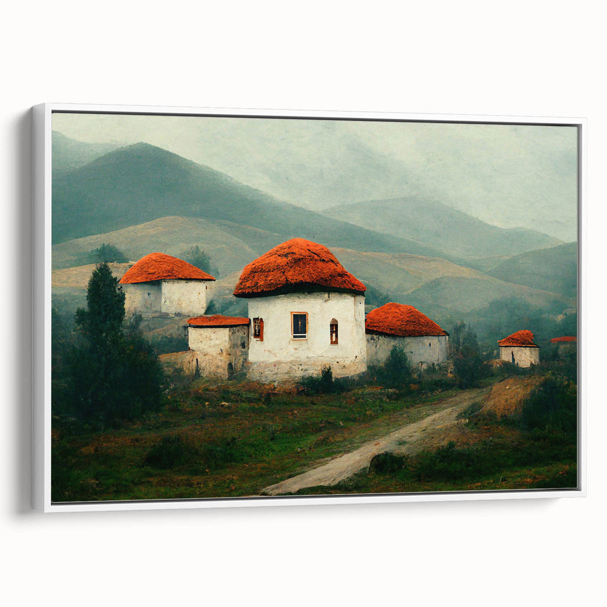 Vintage poster art of a European Bulgarian scenery on a framed canvas, featuring colorful art in extra large size.