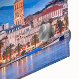 Large abstract wall art of a Croatian landscape in muted earth tones on acrylic glass, suitable for dining room decor.