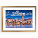 Textured abstract art print of a Croatian landscape in muted earth tones on a framed canvas, suitable for bedroom decor.