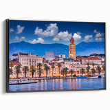 Black and white framed canvas depicting a vintage Croatian landscape, ideal for bedroom wall decor.