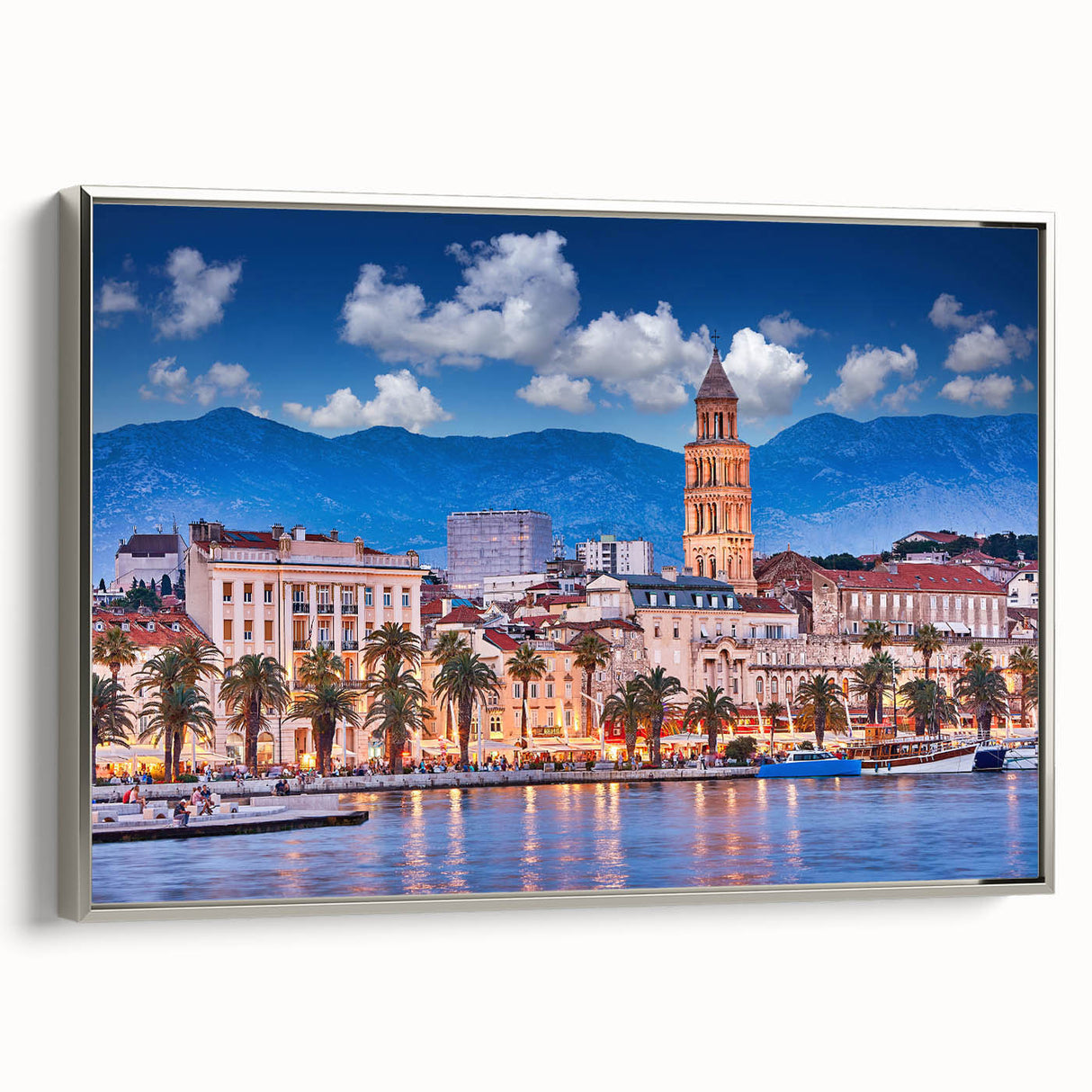 Vintage poster art of a Croatian landscape on framed canvas, featuring colorful art in extra large size.