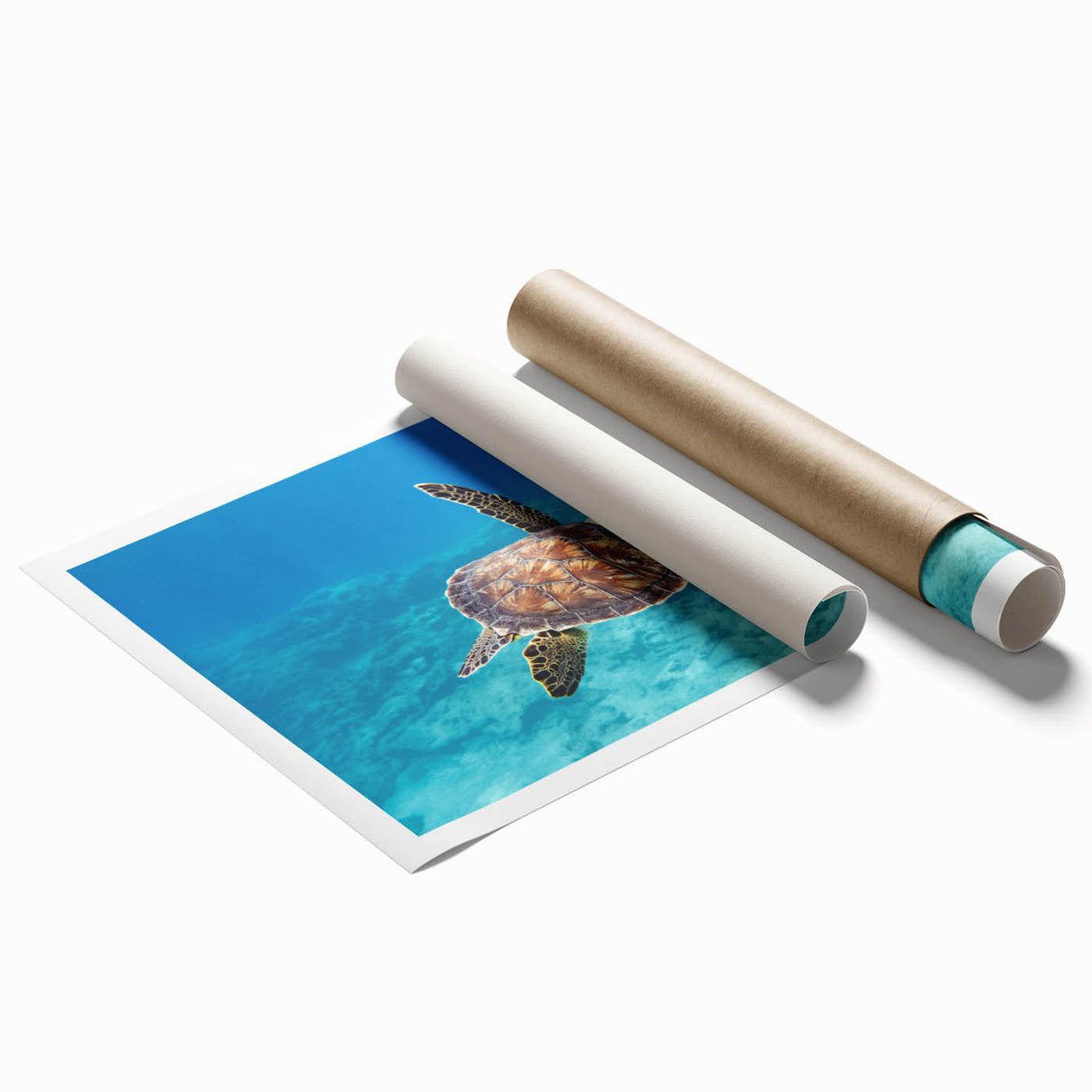 Extra large rolled print of a European Cyprus scenery with vibrant green and blue tones, ideal for classy bathroom wall art.