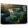 Large abstract acrylic print of a European scenery in muted earth tones, ideal for dining room decor.