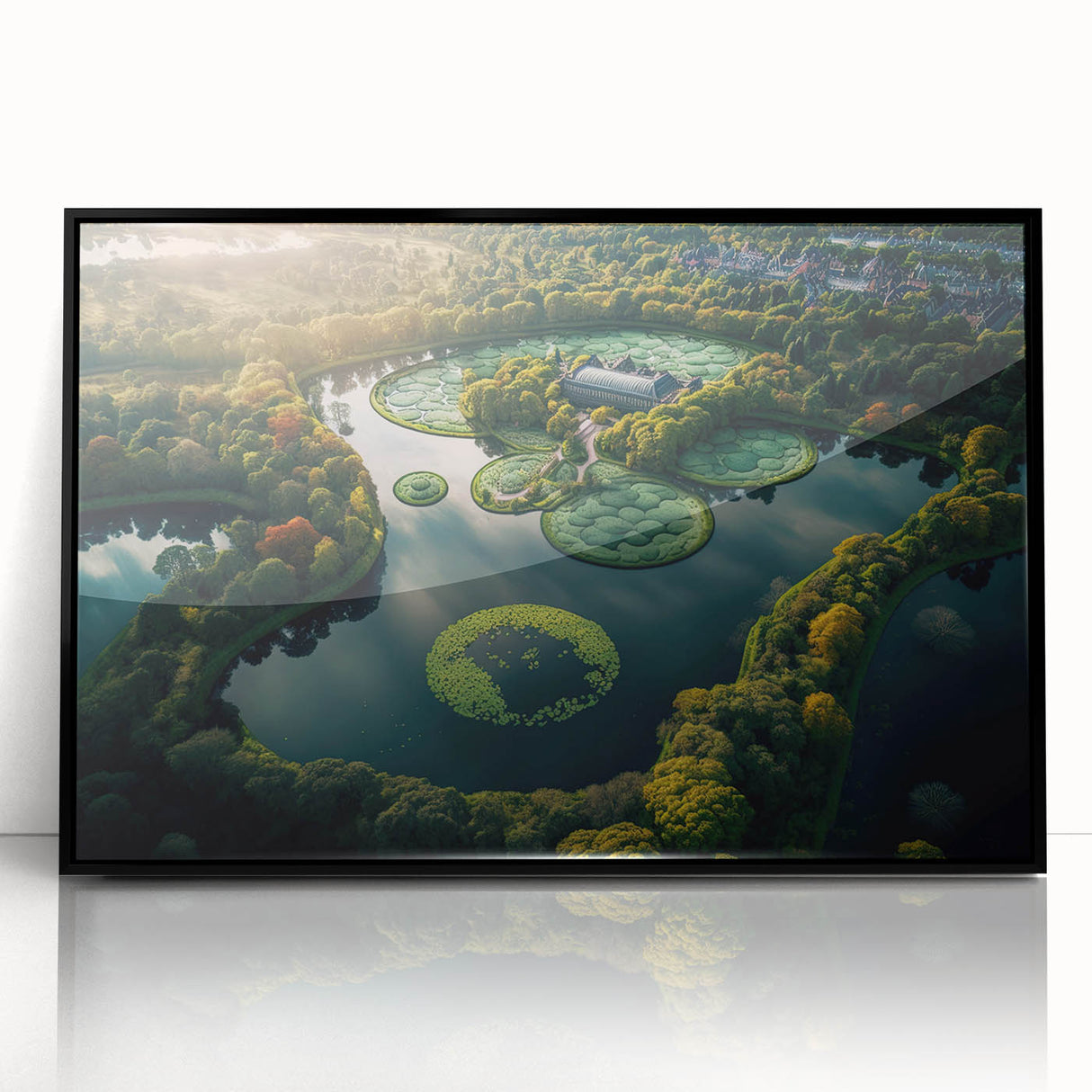 Large abstract wall art of a Danish landscape in muted earth tones on framed acrylic, suitable for modern living room decor.