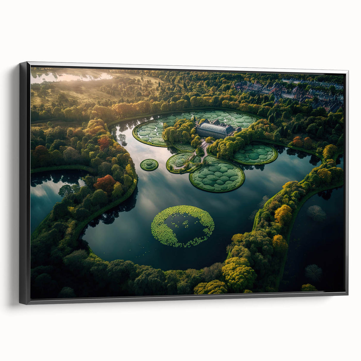 Black and white wall art of a vintage Danish landscape on framed canvas, suitable for bedroom decor.
