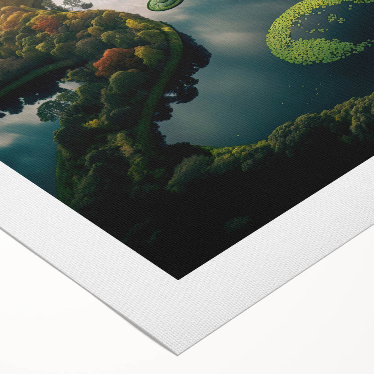 Art deco poster featuring a serene Denmark landscape in muted blue and green tones, printed on rolled canvas.