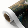 Art deco poster of a European Denmark scenery in muted green and blue tones, rolled canvas ideal for nursery wall art.