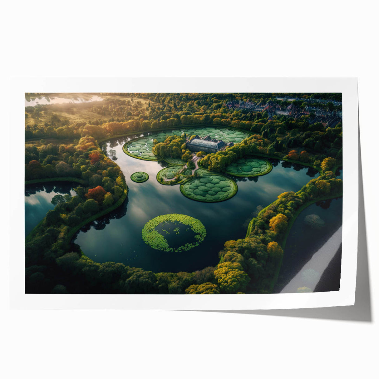 A serene European landscape painting on rolled canvas, featuring soft pastel shades, perfect for dining room wall art.