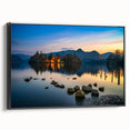 Black and white framed canvas of Cumbria landscape, vintage poster style, ideal for bedroom decor.