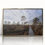 Art Deco-style poster featuring a serene Estonian landscape, muted earth tones on acrylic, ideal for modern art wall decor.