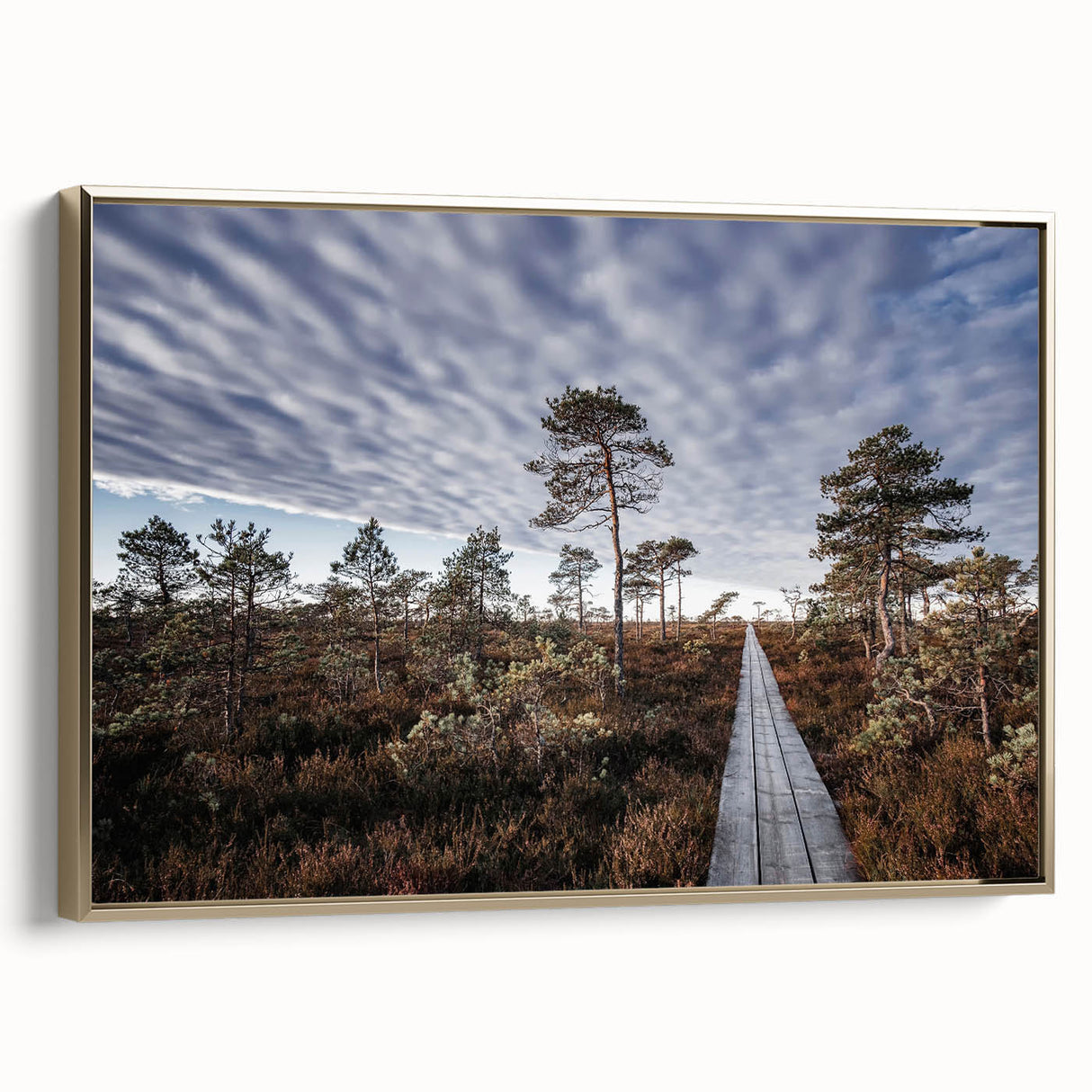 Framed canvas of a vintage-style landscape painting depicting a serene Estonian scenery, ideal for bedroom wall art.