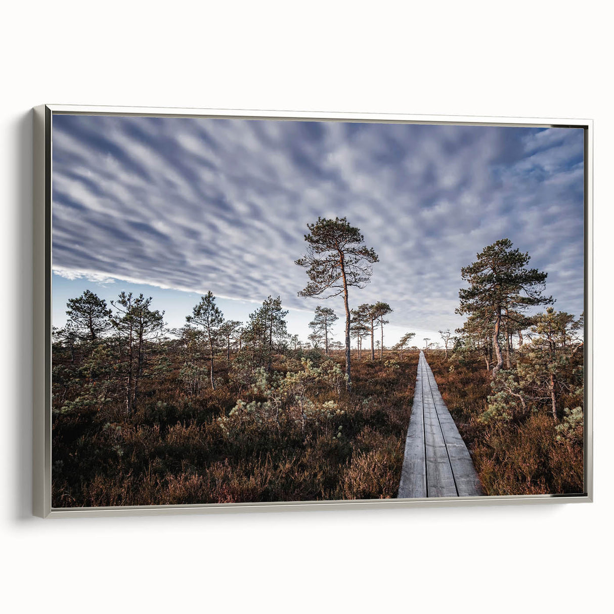 Landscape art painting of a European scene in Estonia, depicted in colorful art tones on a framed canvas.