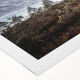 Art deco poster of a European Estonian scenery in muted earth tones on rolled canvas, suitable for dining room wall art.