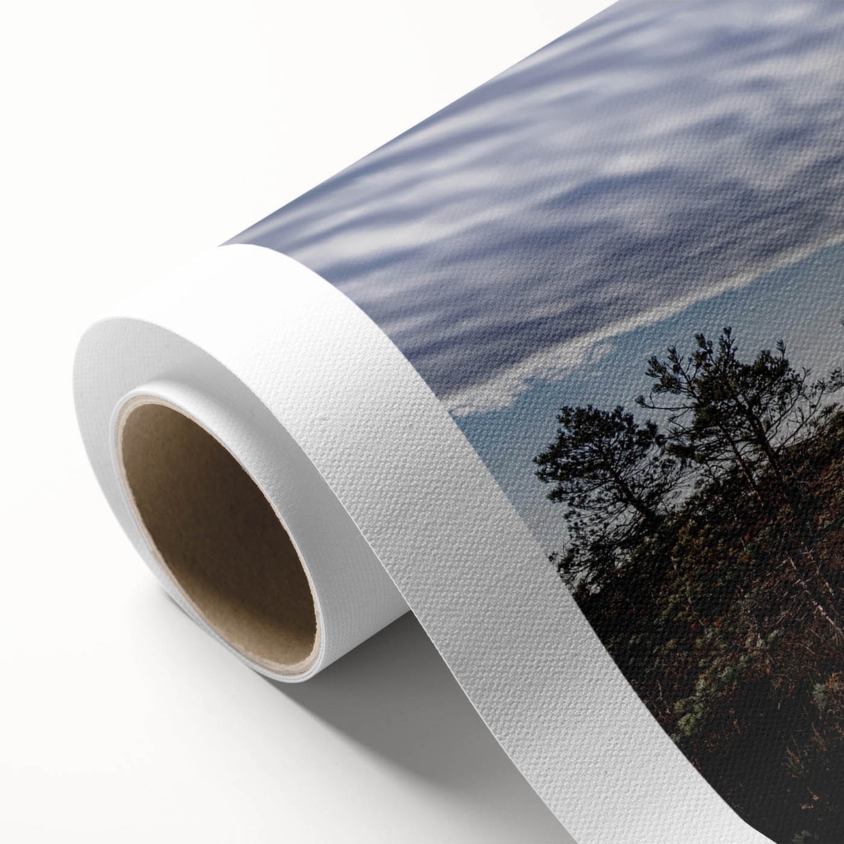 Art deco poster of a serene European landscape in pastel shades on rolled canvas, ideal for nursery wall art.
