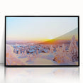 Large abstract wall art depicting a serene Finnish landscape in muted earth tones, framed in black acrylic.