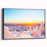 Black and white wall art depicting a serene Finnish landscape on framed canvas, ideal for bedroom decor.