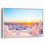 Vintage poster art of a scenic Finland landscape in colorful tones on extra large framed canvas, ideal for living room decor.