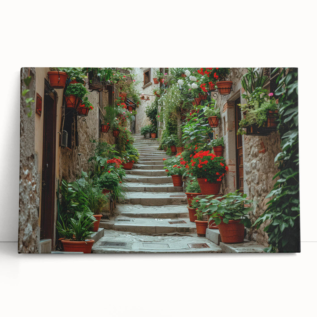 Black and white large art print of Provence scenery on stretched canvas, ideal for kitchen wall art.