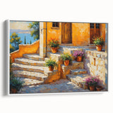 Vintage poster art of a scenic South France landscape in colorful hues on a large framed canvas, ideal for living room decor.