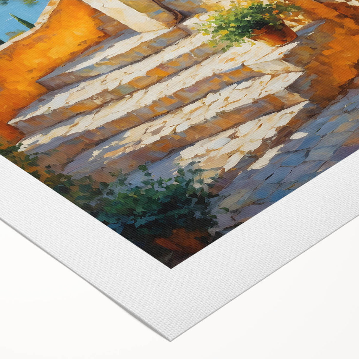 Art deco poster of a scenic French village in soft pastel shades on rolled canvas, suitable for dining room wall art.