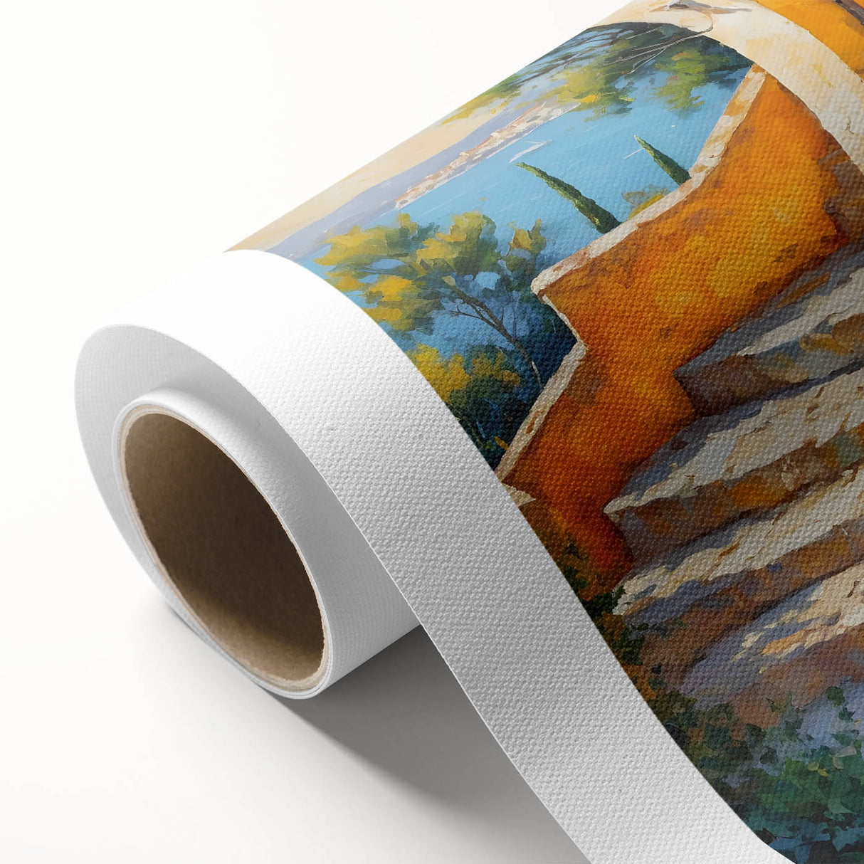 Art Deco poster of a South France scenery in pastel shades on rolled canvas, ideal for nursery wall art.
