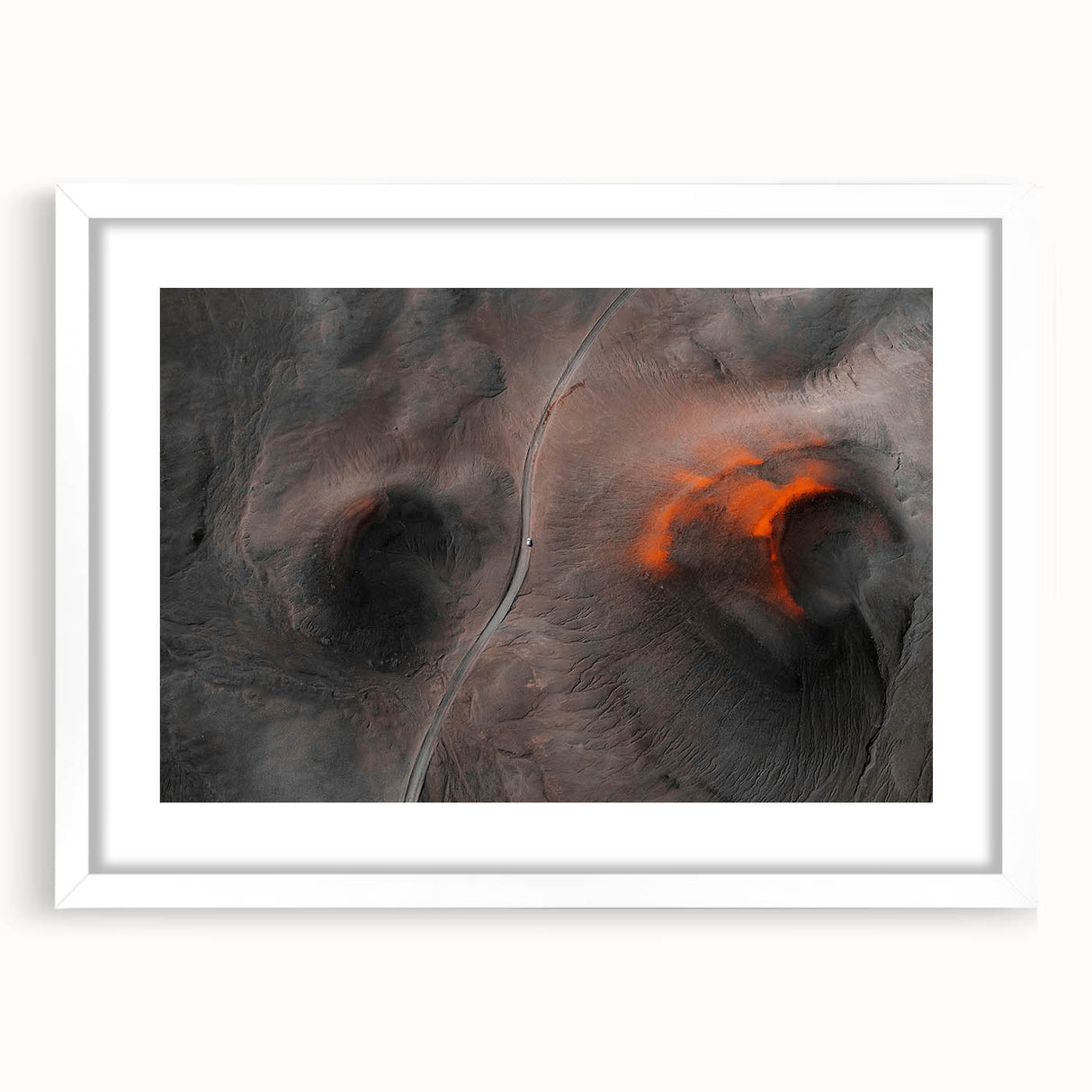 Textured art of an abstract Icelandic landscape in muted blue and gray tones on a framed white mat.
