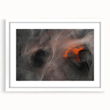 Textured art of an abstract Icelandic landscape in muted blue and gray tones on a framed white mat.