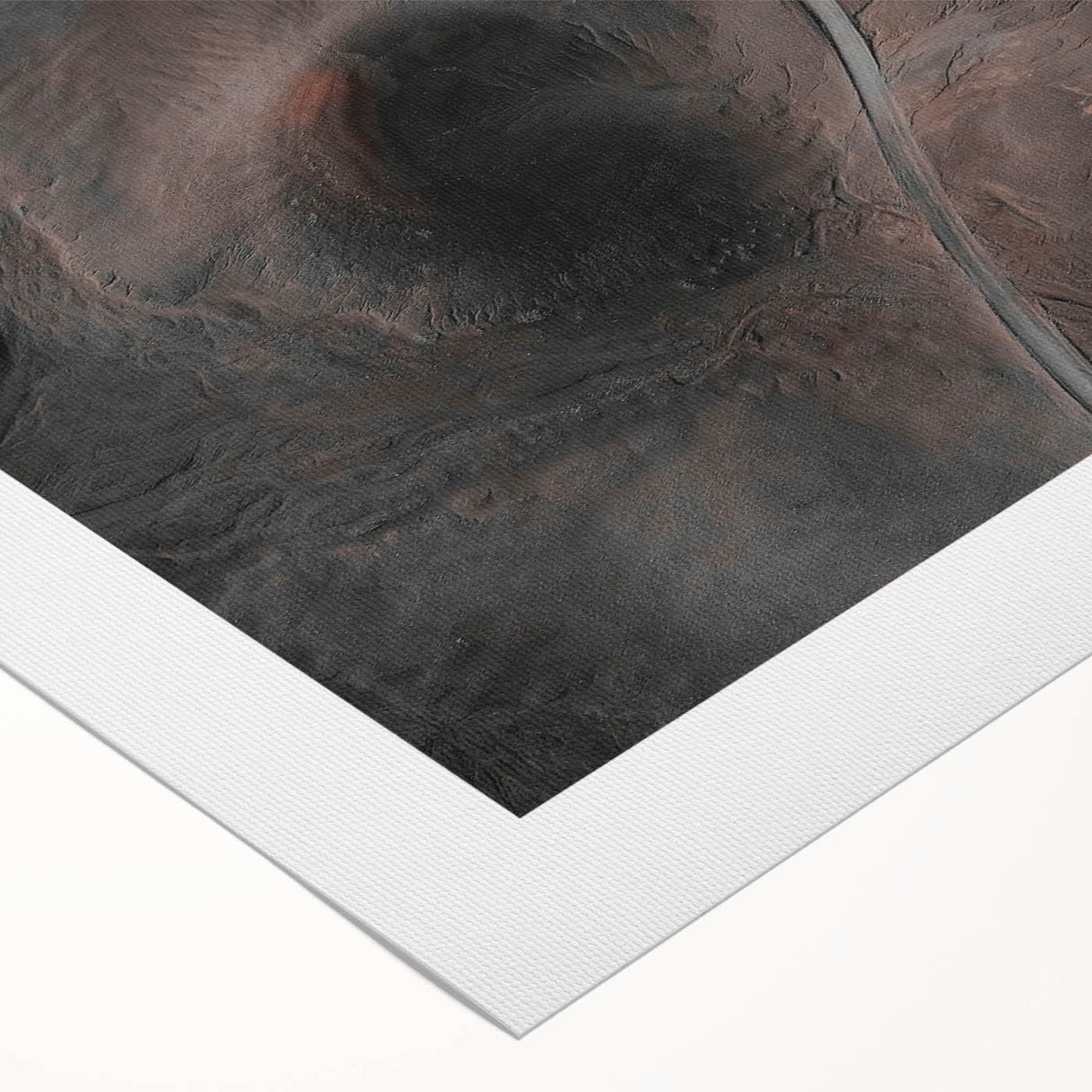 Art deco poster of a serene Icelandic landscape in muted blue and gray tones on rolled canvas.