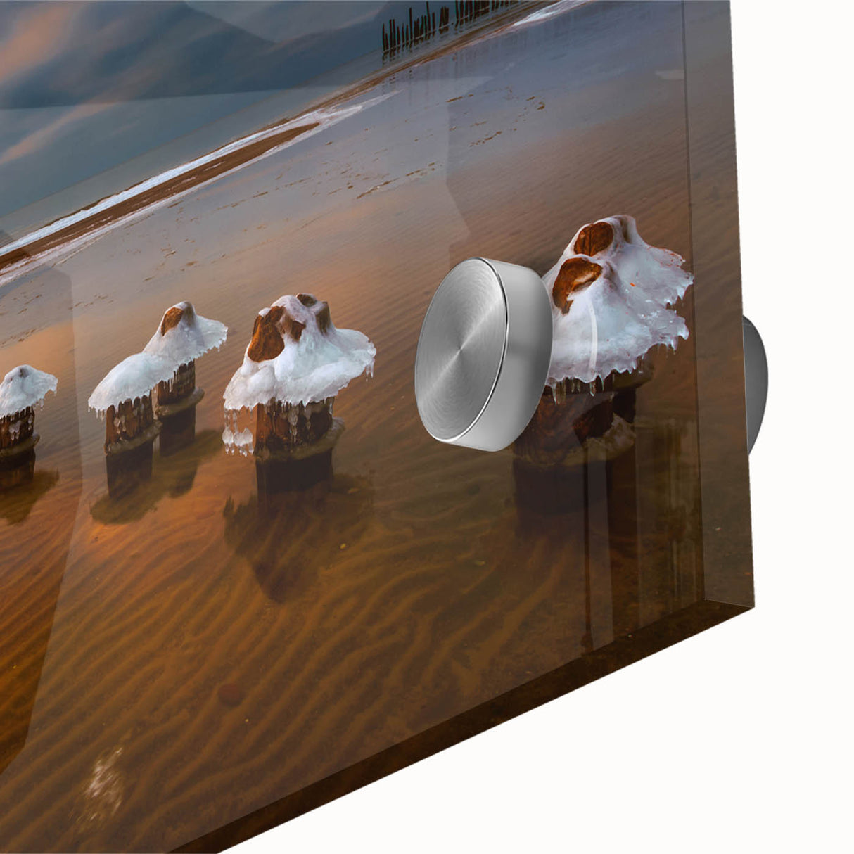Large abstract wall art featuring a Lithuanian landscape in muted earth tones on acrylic glass.