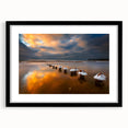 Extra large abstract art print of a vibrant, colorful Lithuanian landscape on textured canvas, framed in black.