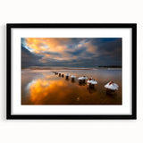 Extra large abstract art print of a vibrant, colorful Lithuanian landscape on textured canvas, framed in black.