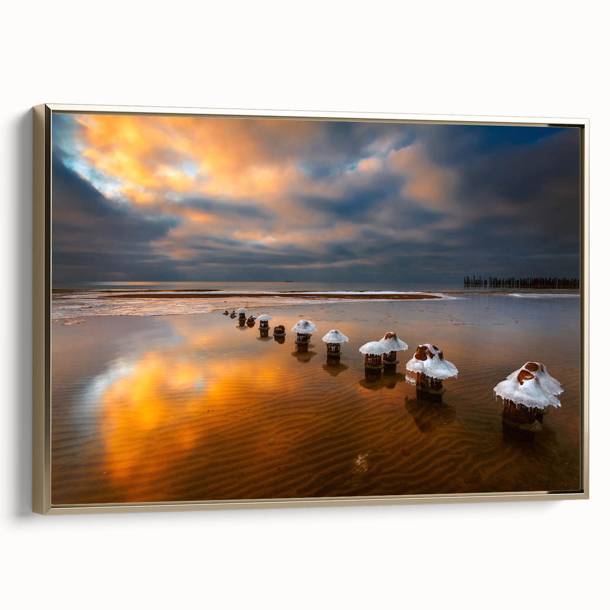 Framed canvas of a vintage-style Lithuanian landscape in muted earth tones, ideal for bedroom wall art.