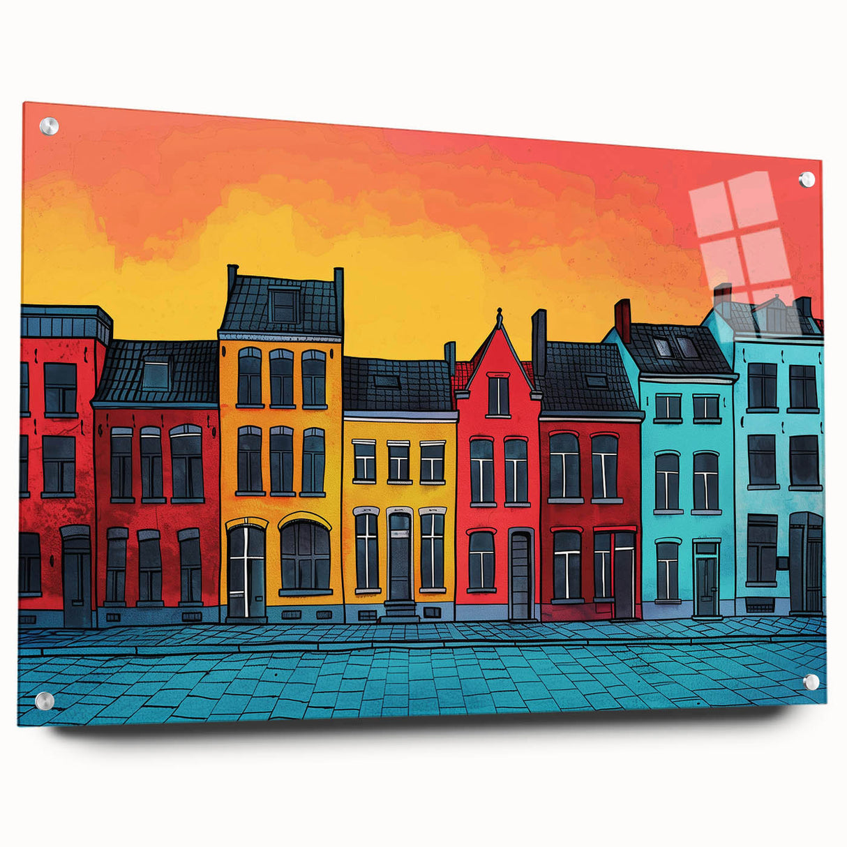 Acrylic print of a European scenery in Poland featuring muted earth tones, perfect for dining room decor.