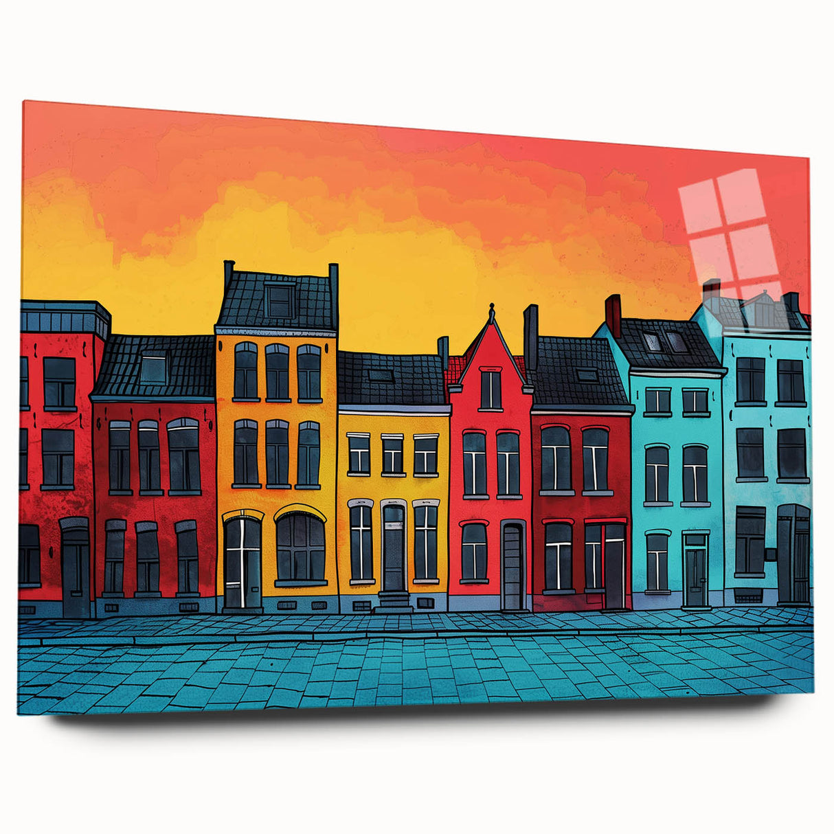 Acrylic print of a European landscape in muted greens and blues, ideal for bedroom or dining room art.