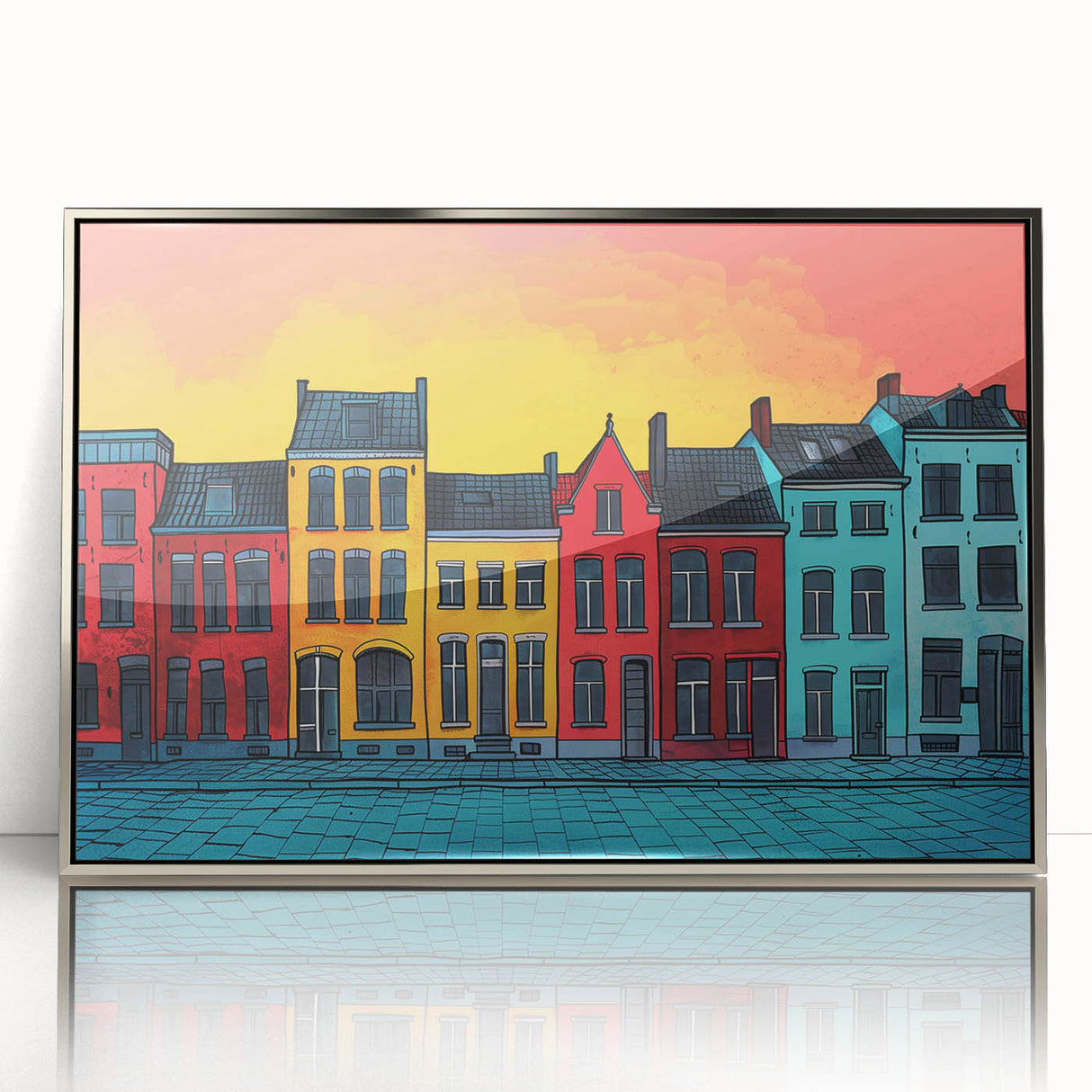 Large art print of a European Polish landscape in muted earth tones on a framed acrylic, suitable for modern nursery decor.