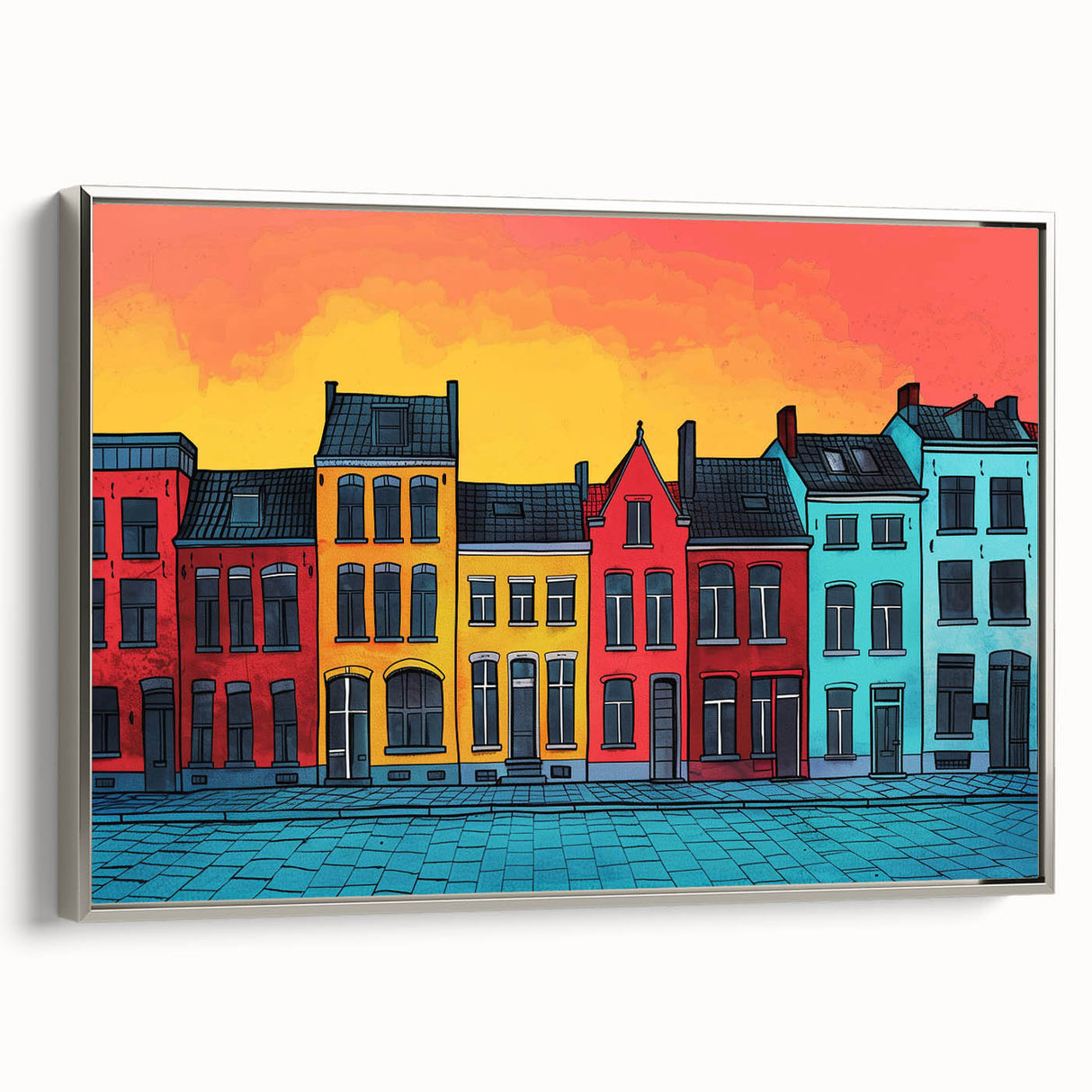 Landscape art painting of a European scenery in Poland on framed canvas.