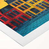Art deco poster featuring a vintage European scenery in muted colors on rolled canvas, suitable for dining room decor.