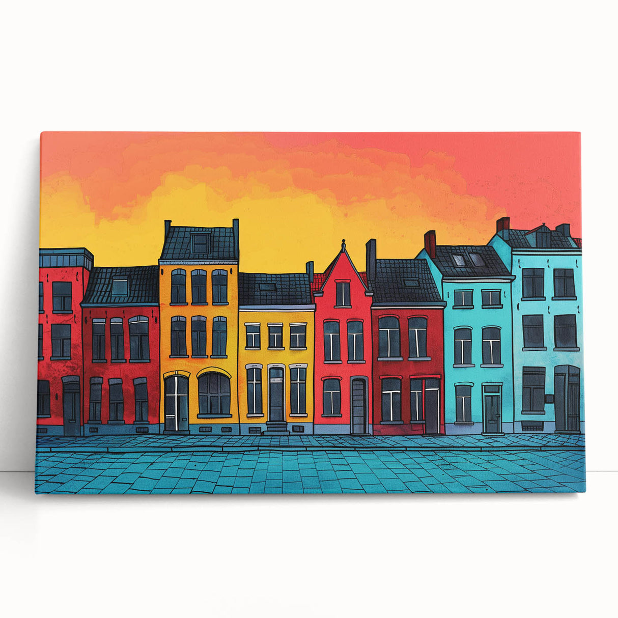 Black and white photo of a European cityscape on large stretched canvas, suitable for kitchen wall art.