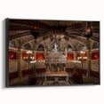 Black and white framed canvas of a vintage Barcelona landscape, ideal for bedroom wall decor.