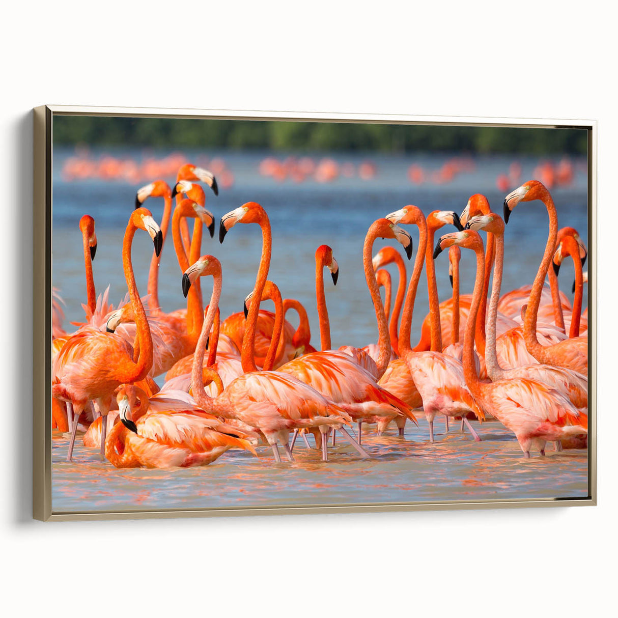Framed canvas featuring a vintage-style landscape painting of Yucatan, Mexico, with black and gold tones.