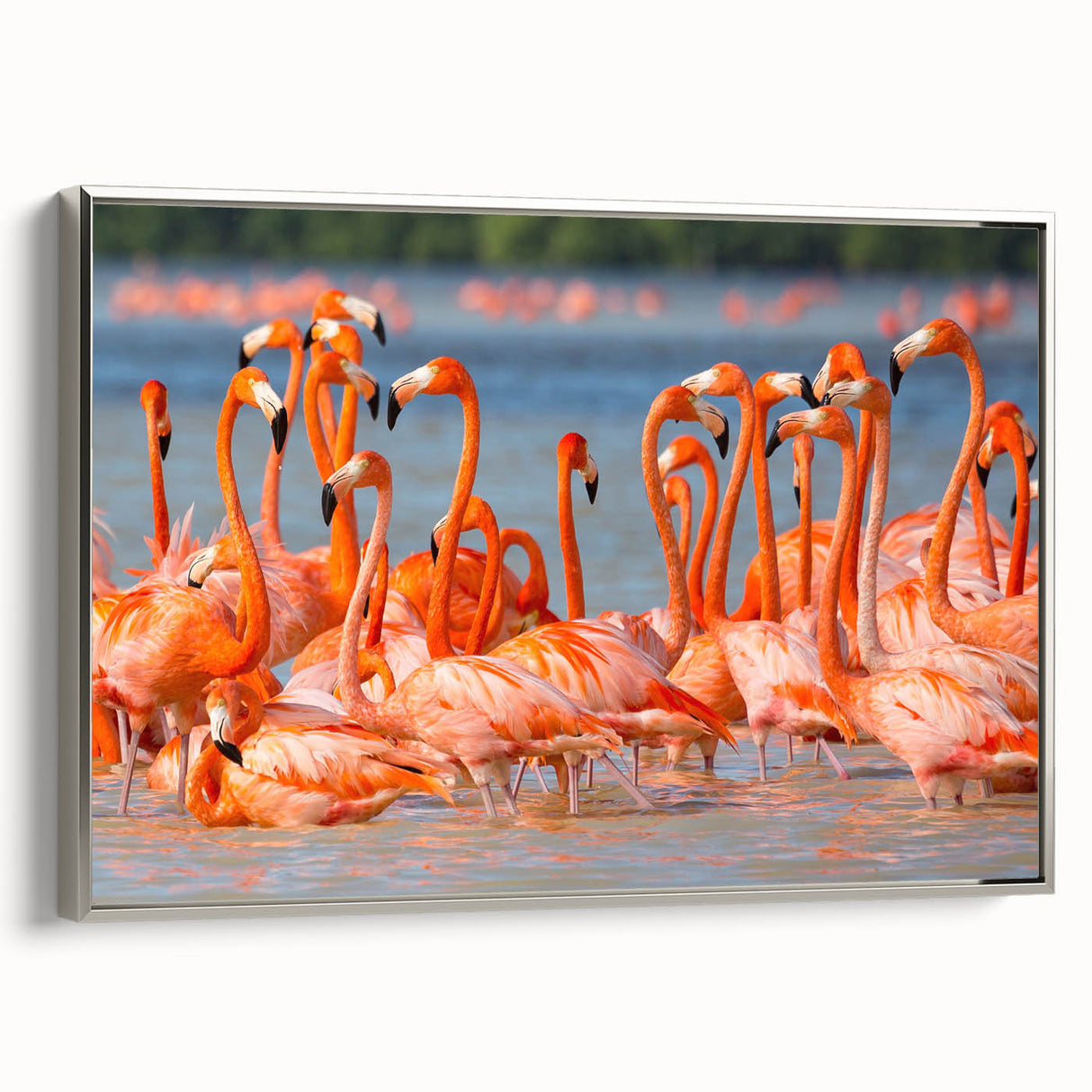 Framed canvas landscape art painting depicting a colorful Mexican Yucatán scenery.