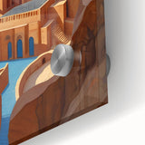 Large abstract wall art depicting a mid-century modernist Iranian scenery in muted earth tones on acrylic glass.