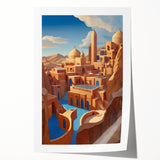 Rolled print of a Middle Eastern landscape in muted earth tones, ideal for art wall dining room or classy bathroom wall art.